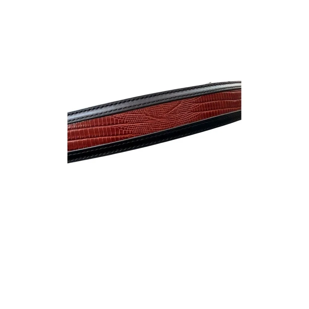 Belts by Sherman Size 44 Brown Black Trimmed Embossed Genuine Italian Leather